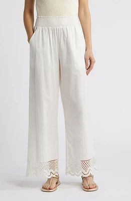 Rails Henrik Smock Waist Lace Trim Cotton Wide Leg Pants White at Nordstrom,