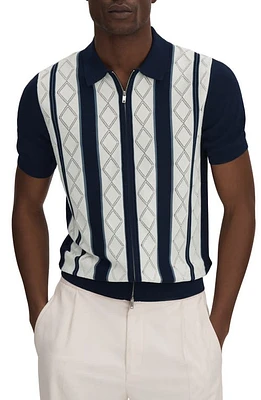 Reiss Selwood Full Zip Polo Navy/White at Nordstrom,