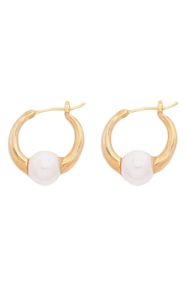 Petit Moments Remostias Imitation Pearl Huggie Hoop Earrings in Gold at Nordstrom