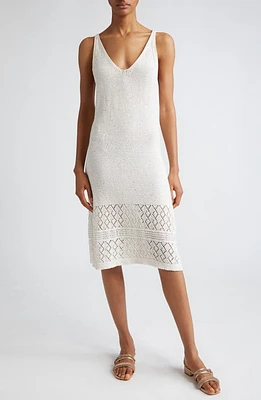 Eleventy Sequin Sleeveless Cotton & Linen Blend Pointelle Sweater Dress White at Nordstrom,