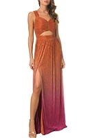 Dress the Population Meredith Metallic Ombré Cutout Plissé Gown Orange Multi at Nordstrom,