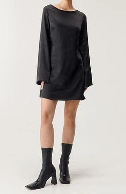 NASTY GAL Plunge Back Long Sleeve Satin Minidress Black at Nordstrom,