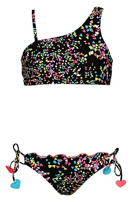 Hobie Kids' Hearts Two-Piece Swimsuit Black at Nordstrom,