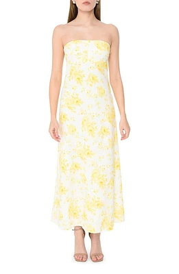 WAYF All Yours Strapless Linen Blend Maxi Dress Yellow Roses at Nordstrom,