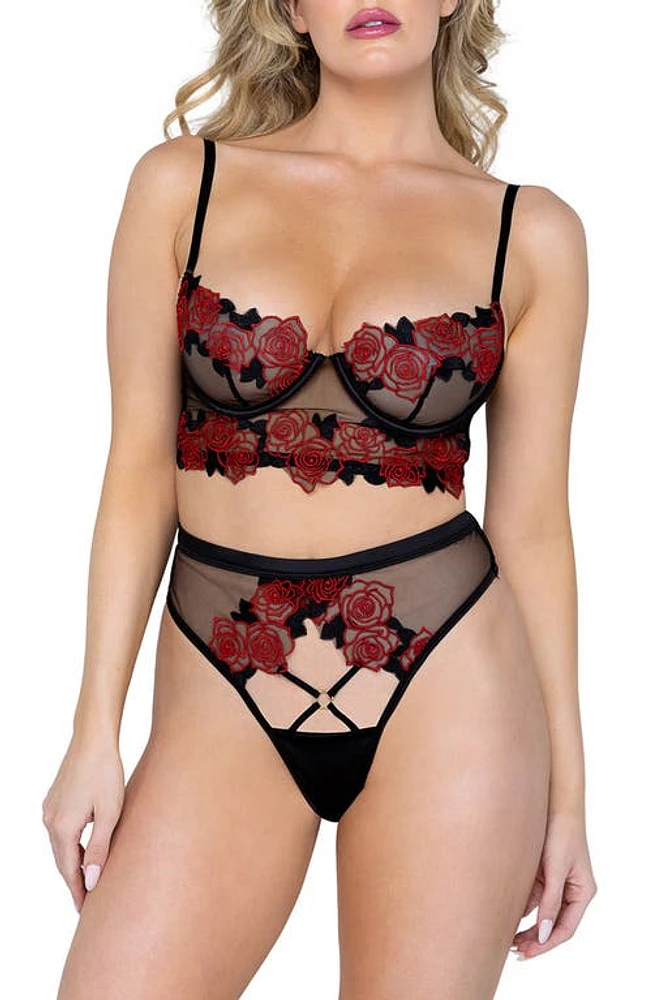 Roma Confidential Rosa Bella Underwire Bra & Thong Set Black/Red at Nordstrom,