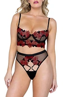 Roma Confidential Rosa Bella Underwire Bra & Thong Set Black/Red at Nordstrom,