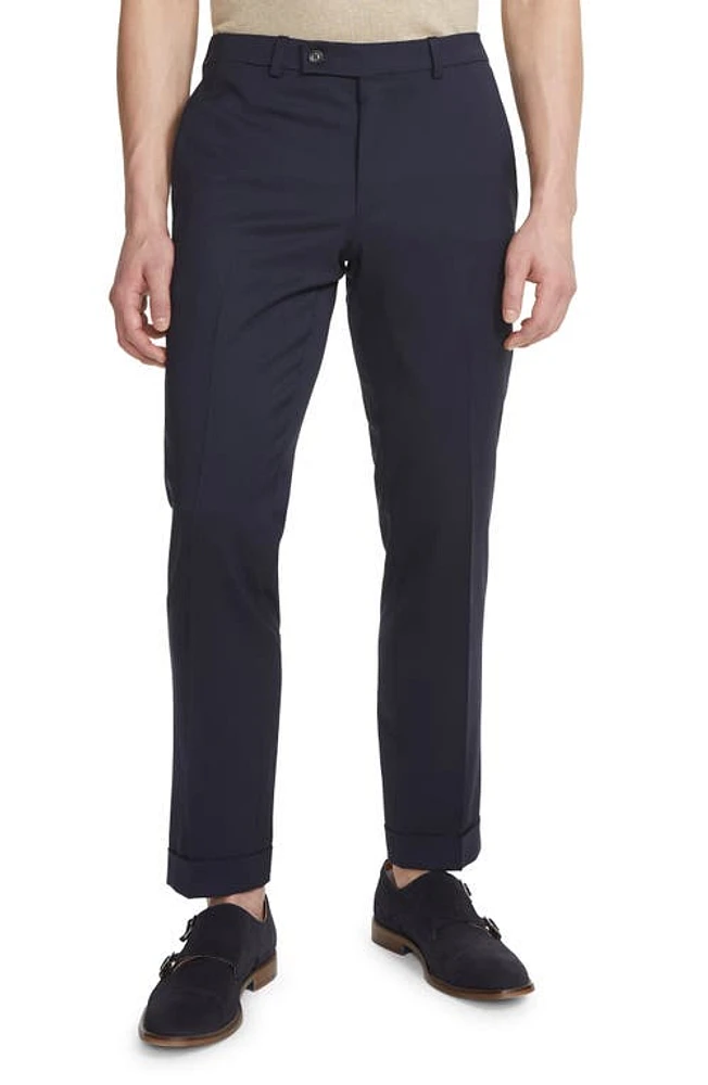 Jack Victor Payne Flat Front Wool Trousers Navy at Nordstrom,