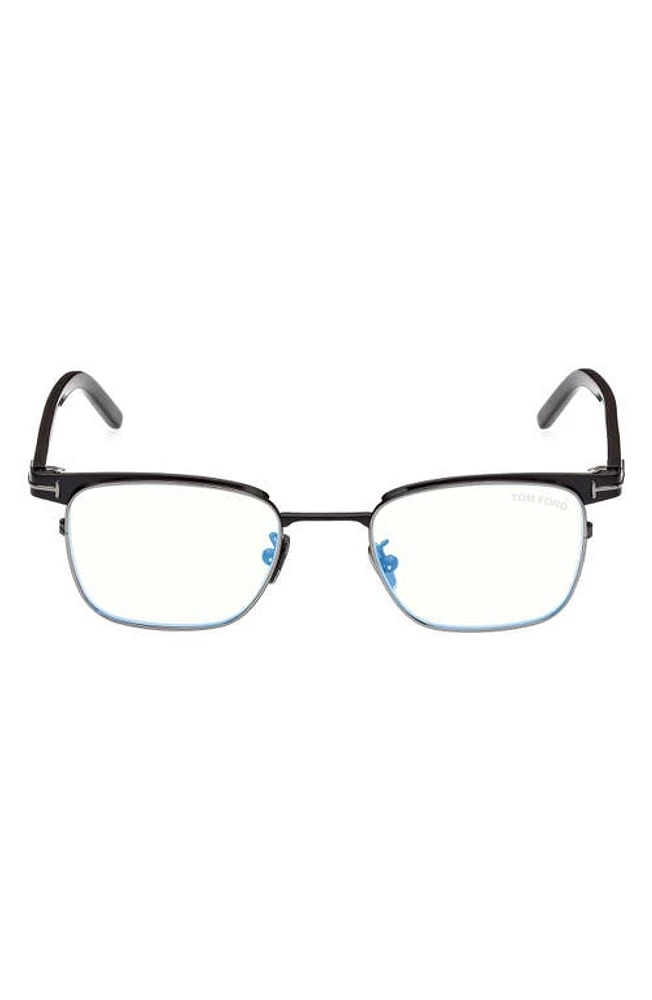 TOM FORD 49mm Small Square Blue Light Blocking Reading Glasses in Black/Other at Nordstrom