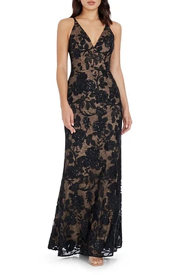 Dress the Population Sharon Floral Sequin Sleeveless Mermaid Gown Black Multi at Nordstrom,