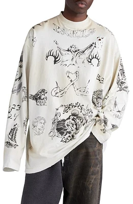 Balenciaga Tattoo Distressed Long Sleeve Cotton Graphic T-Shirt Off White/Black at Nordstrom,