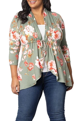 Kiyonna Lori Print Tunic Jacket in Sage Garden Print at Nordstrom, Size 5X