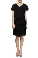 SL FASHIONS Cape Top Tiered Georgett Dress Black at Nordstrom, P