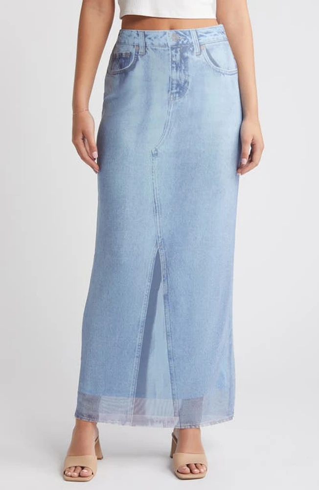 SOMETHING NEW Denise Denim Print Maxi Skirt Light Blue Aopdenise at Nordstrom,