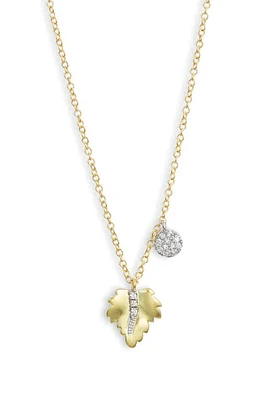 Meira T Leaf & Diamond Charm Necklace in Two Toned Yellow Gold at Nordstrom, Size 18