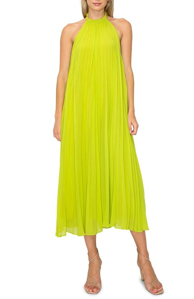 MELLODAY Pleated Halter Midi Dress Chartreuse at Nordstrom,