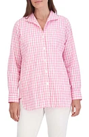 Foxcroft Pandora Gingham Cotton Blend Button-Up Top at Nordstrom,