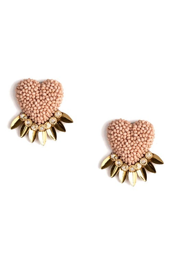 Deepa Gurnani Danika Beaded Fringe Heart Stud Earrings in Dusty Pink at Nordstrom