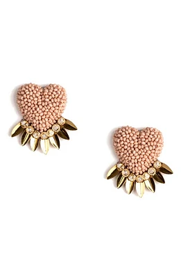 Deepa Gurnani Danika Beaded Fringe Heart Stud Earrings in Dusty Pink at Nordstrom