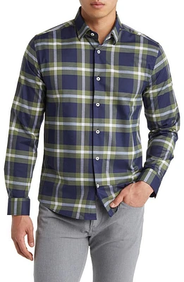 Stone Rose DRY TOUCH Tartan Plaid Performance Button-Up Shirt Olive Green at Nordstrom,