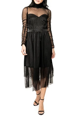 GIBSONLOOK Swiss Dot Long Sleeve Midi Dress Black at Nordstrom,