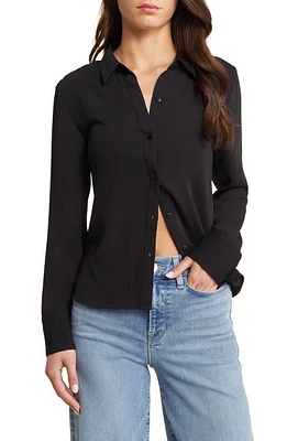 Open Edit Slim Fit Button-Up Shirt Black at Nordstrom,