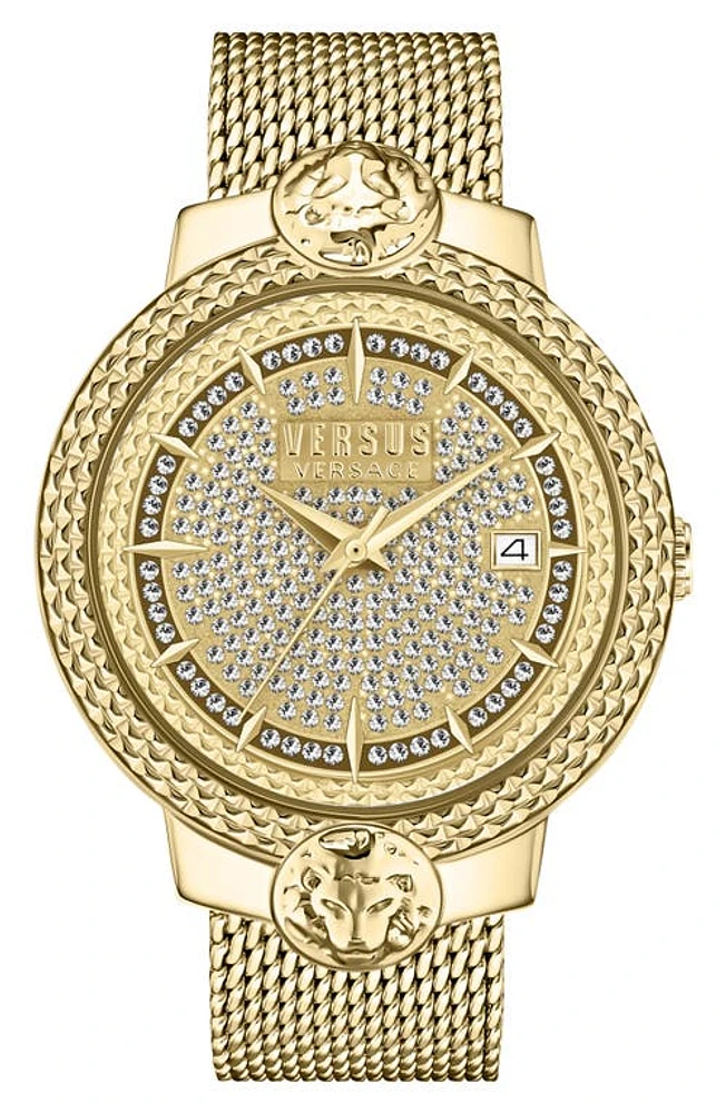 VERSUS Versace Mouffetard Mesh Band Watch, 38mm in Ip Yellow Gold at Nordstrom