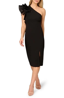 Aidan Mattox by Adrianna Papell Ruffle One-Shoulder Cocktail Sheath Dress Black at Nordstrom,