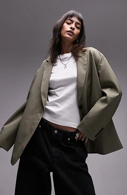 Topshop Extreme Oversize Grandad Blazer Dark Khaki at Nordstrom, Us