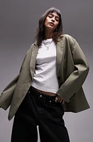 Topshop Extreme Oversize Grandad Blazer Dark Khaki at Nordstrom, Us