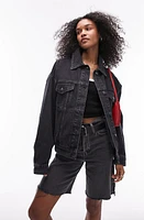 Topshop Balloon Denim Trucker Jacket Black at Nordstrom,