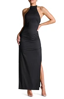 Naked Wardrobe Halter Corset Side Slit Dress Black at Nordstrom,