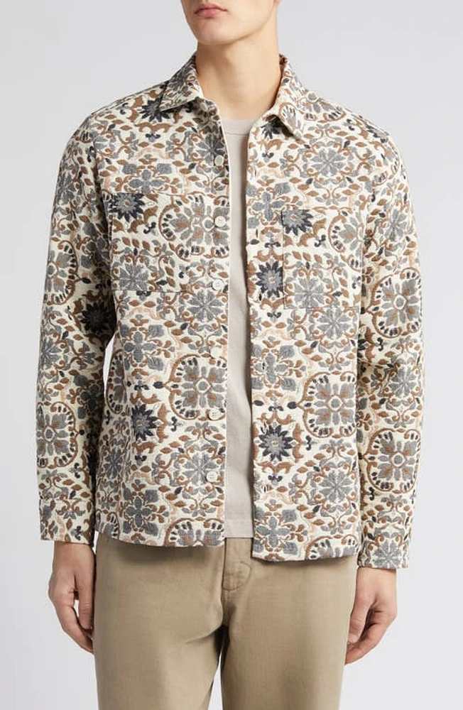 Wax London Whiting Embroidered Mosaic Cotton Blend Shirt Jacket Beige at Nordstrom,