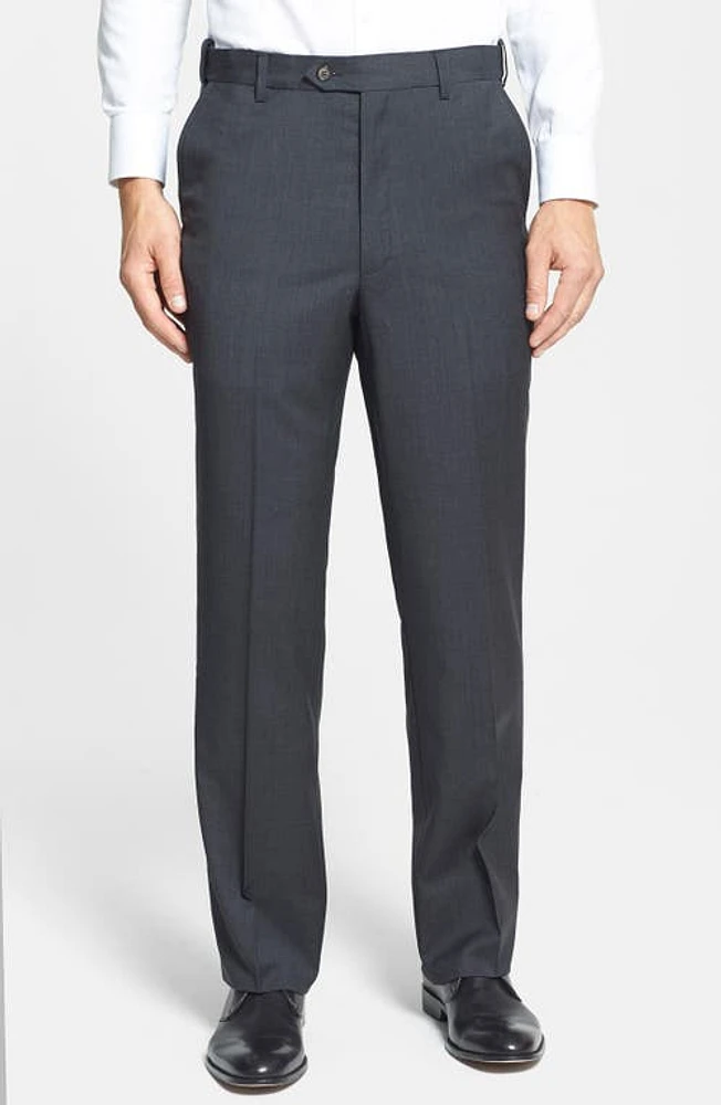 Berle Self Sizer Waist Flat Front Lightweight Plain Weave Classic Fit Trousers Charcoal at Nordstrom, X