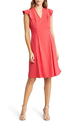 Tahari ASL Side Ruched Flutter Sleeve Dress Watermelon at Nordstrom,