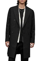 AllSaints Brock Stripe Stretch Overcoat Black at Nordstrom,