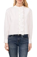 CeCe Imitation Pearl Detail Stretch Cotton Poplin Button-Up Shirt Ultra White at Nordstrom,