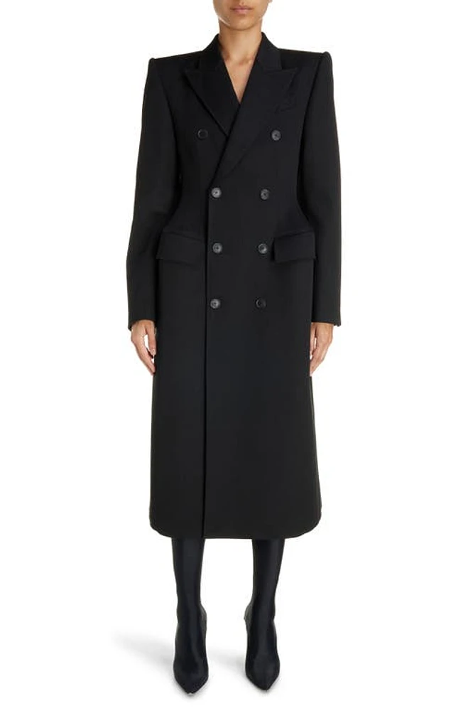 Balenciaga Hourglass Double Breasted Wool Gabardine Coat Black at Nordstrom, Us