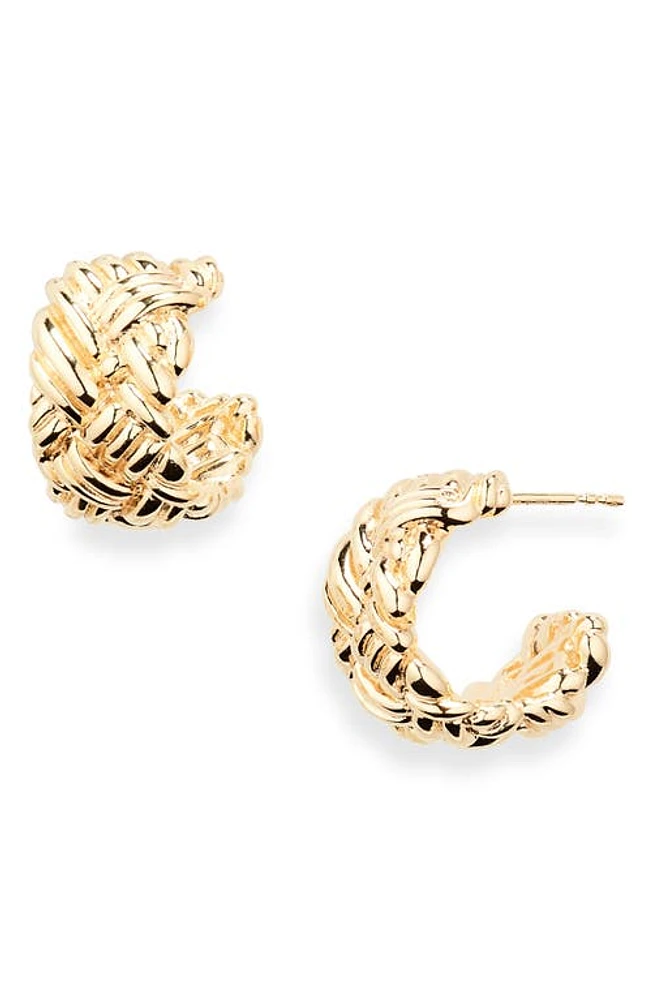 Bottega Veneta Intrecciato Huggie Hoop Earrings in 8120 Yellow Gold at Nordstrom