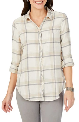 Foxcroft Charlie Plaid Cotton Button-Up Shirt Ivory Multi at Nordstrom,