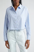 Favorite Daughter The Crop Stripe Cotton Button-Up Shirt Blue/White at Nordstrom,