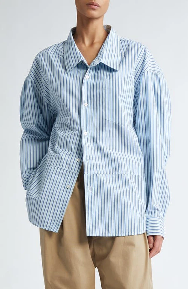 Meryll Rogge Boule Stripe Asymmetric Cotton Button-Up Shirt Blue Multi at Nordstrom,