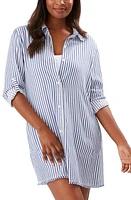 Tommy Bahama Chambray Stripe Long Sleeve Cover-Up Boyfriend Shirt at Nordstrom,