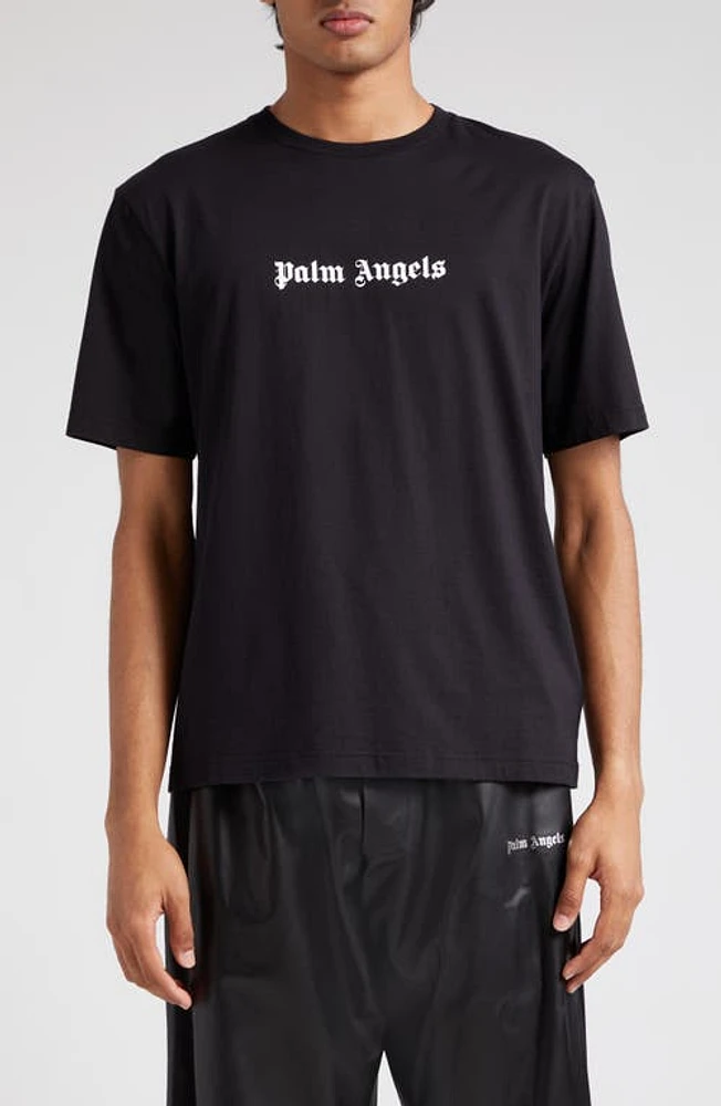 Palm Angels Classic Logo Slim Fit Cotton Graphic T-Shirt Black White at Nordstrom,