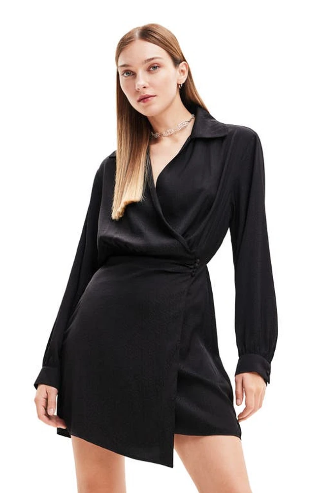 Desigual Matisse Long Sleeve Wrap Dress Black at Nordstrom,