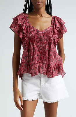 Isabel Marant Étoile Madrana Floral Ruffle Sleeve Cotton Top at Nordstrom, Us