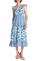 Hatley Aria Mixed Print Tiered Midi Dress White/blue at Nordstrom,