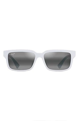 Maui Jim Hiapo 56mm PolarizedPlus2 Gradient Square Sunglasses in Matte White at Nordstrom