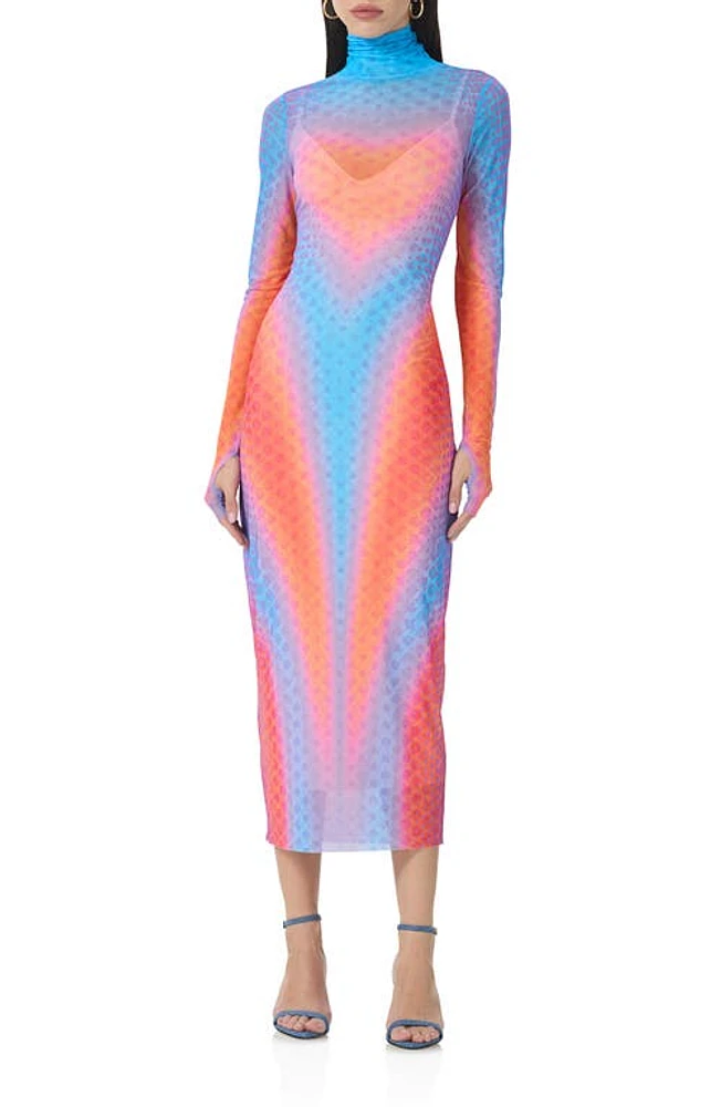 AFRM Shailene Turtleneck Long Sleeve Mesh Dress Cyber Heart at Nordstrom,