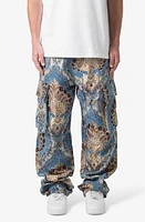 mnml Ultra Baggy Jacquard Cargo Pants Blue Multi Floral at Nordstrom,