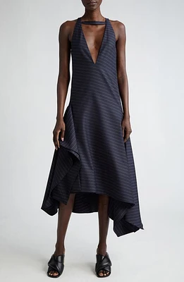 JW Anderson Asymmetric Hem Plunge Neck Wool Blend Dress Navy at Nordstrom, Us